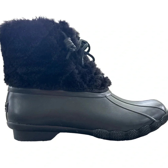 NWOT Sperry Women's Saltwater Sherpa Rain Boot, Black, Sz 7.5 - Picture 1 of 10